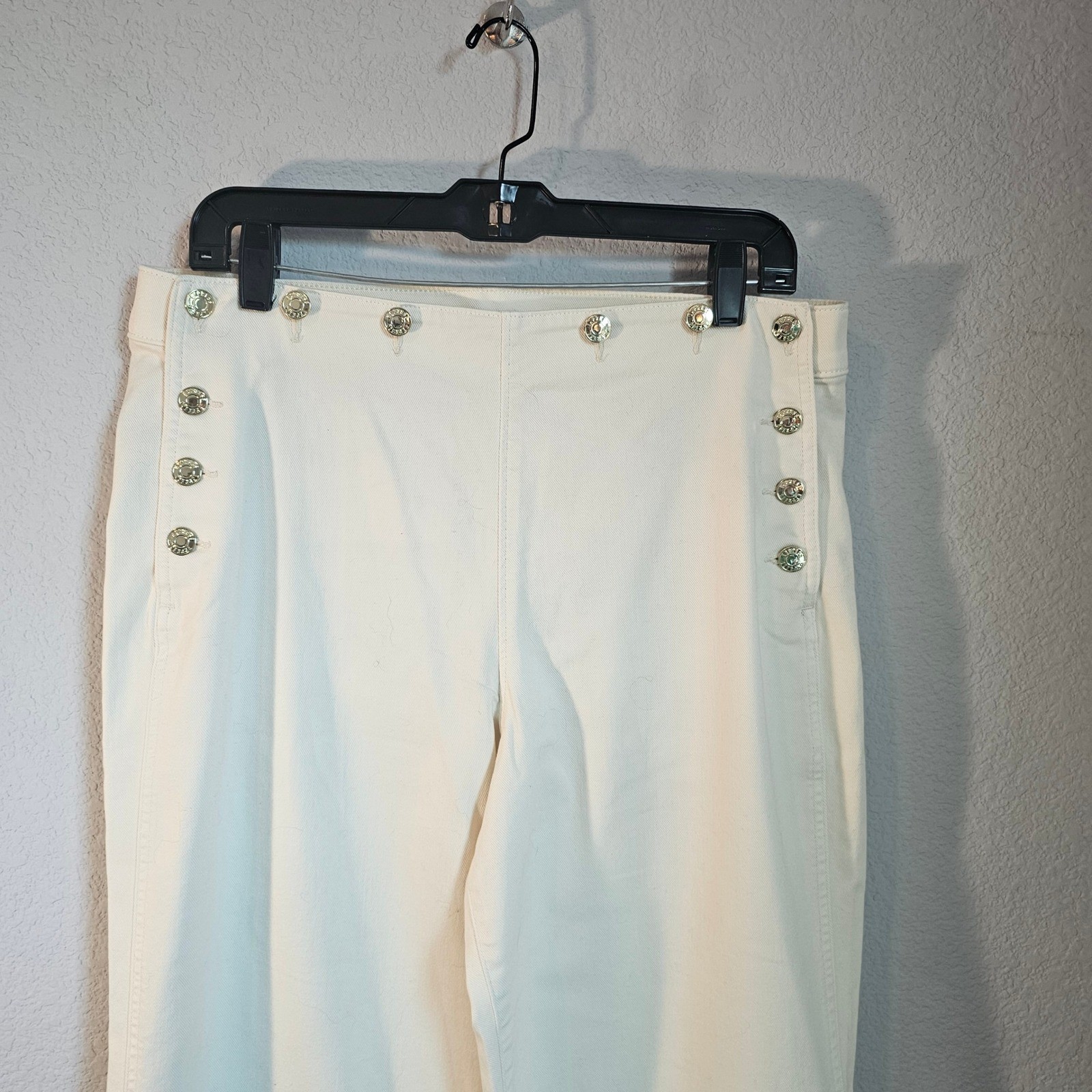 Express wide leg 12 long cream jean sailor old money classic preppy gold button