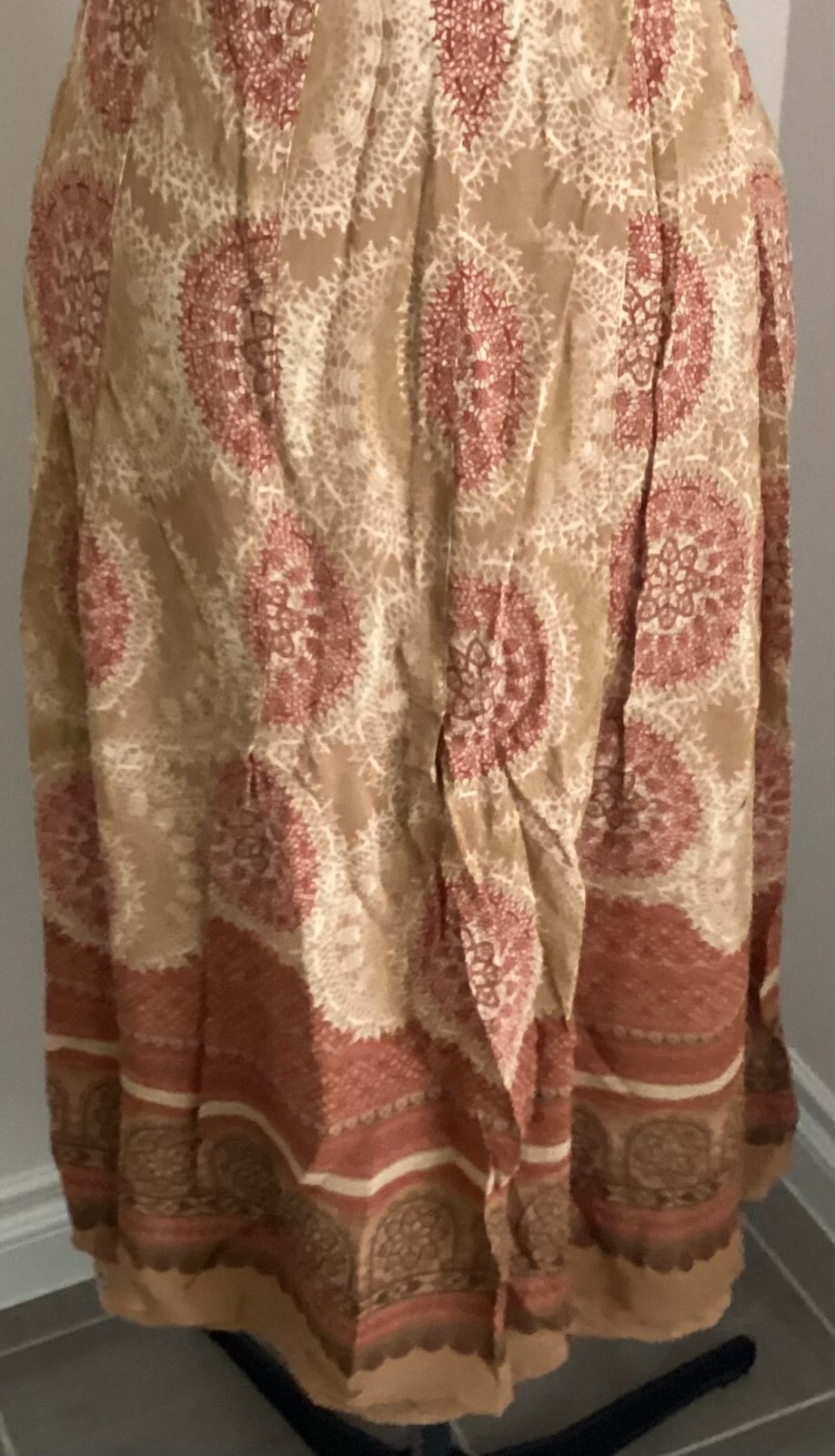 Tape Measure skirt 10 orange brownethnic pattern layered crochet trimmed