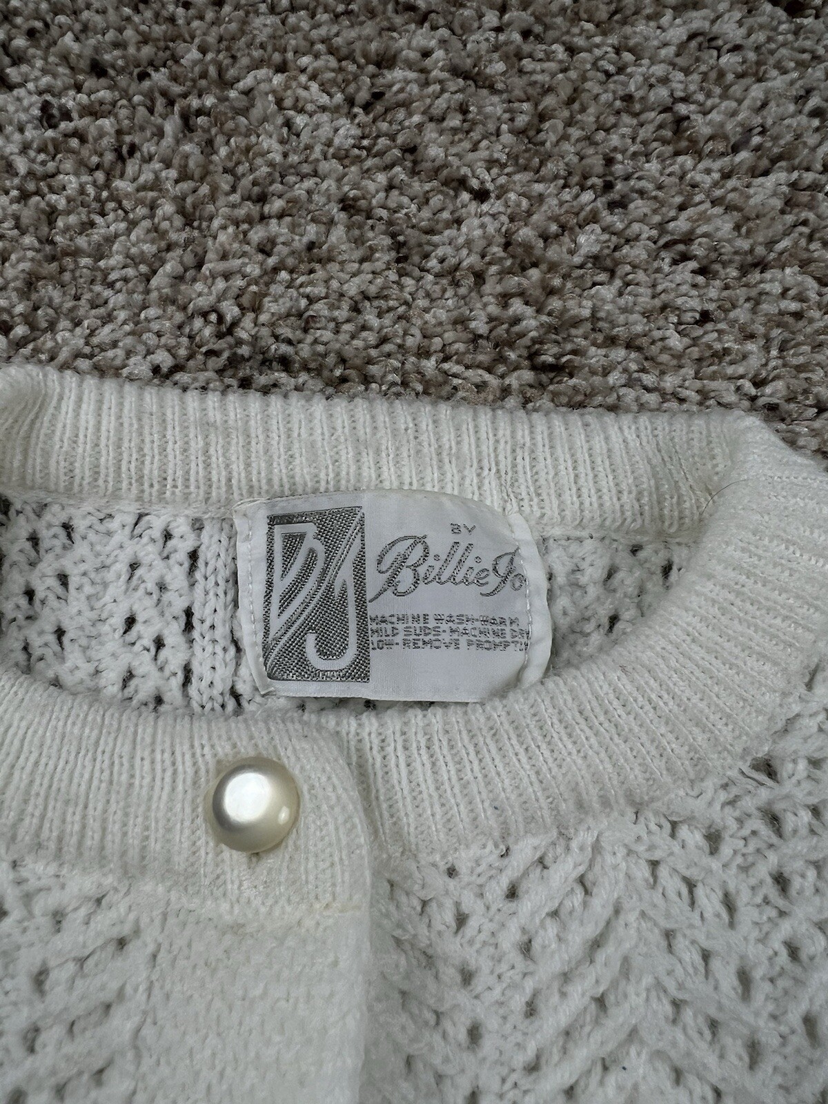 Vintage 60s Billie Jo Cardigan Sweater Medium Womens White Long Sleeve Button Up