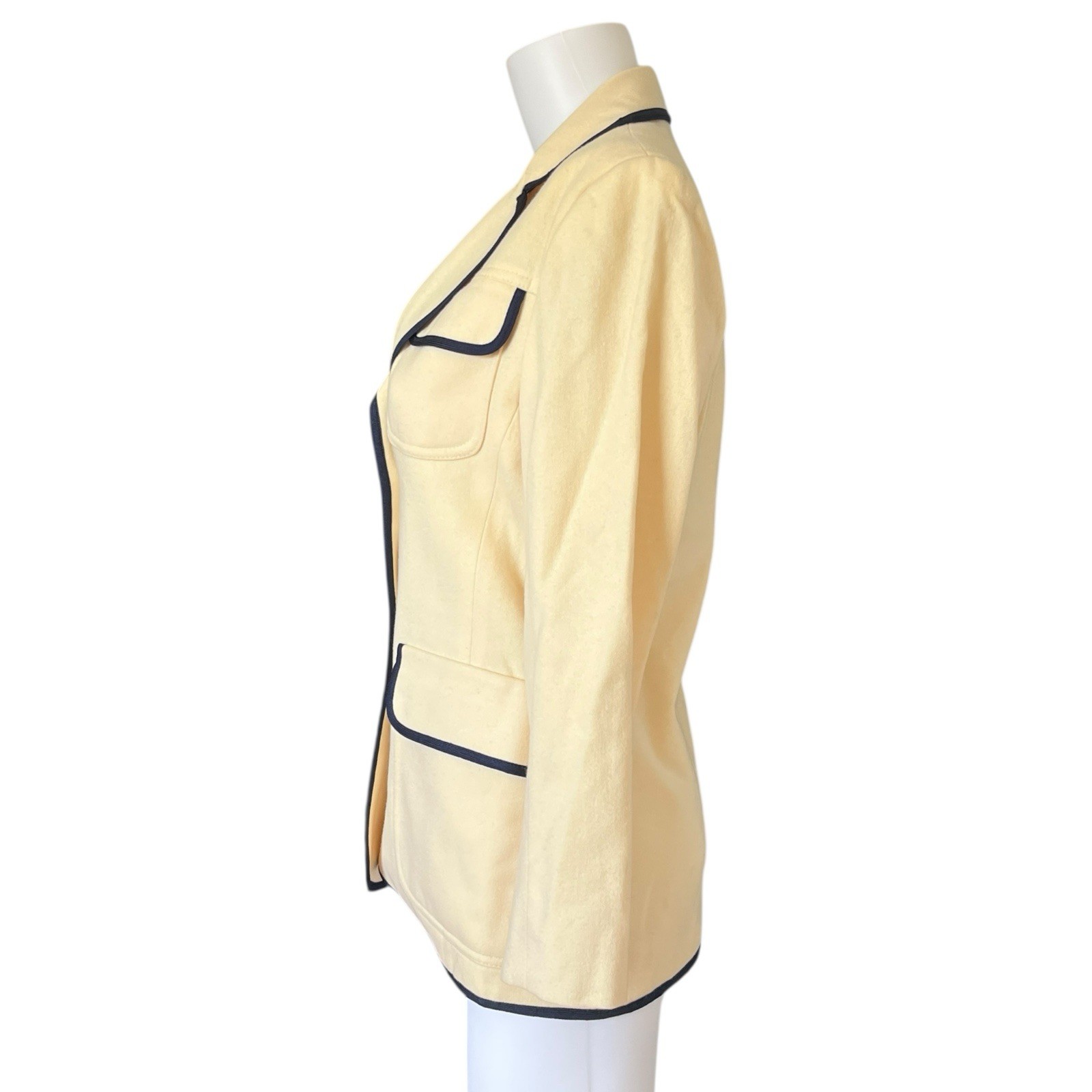 Vintage Dalton Wool Blazer Cream Blue Trim Preppy Neutral Womens Size 10
