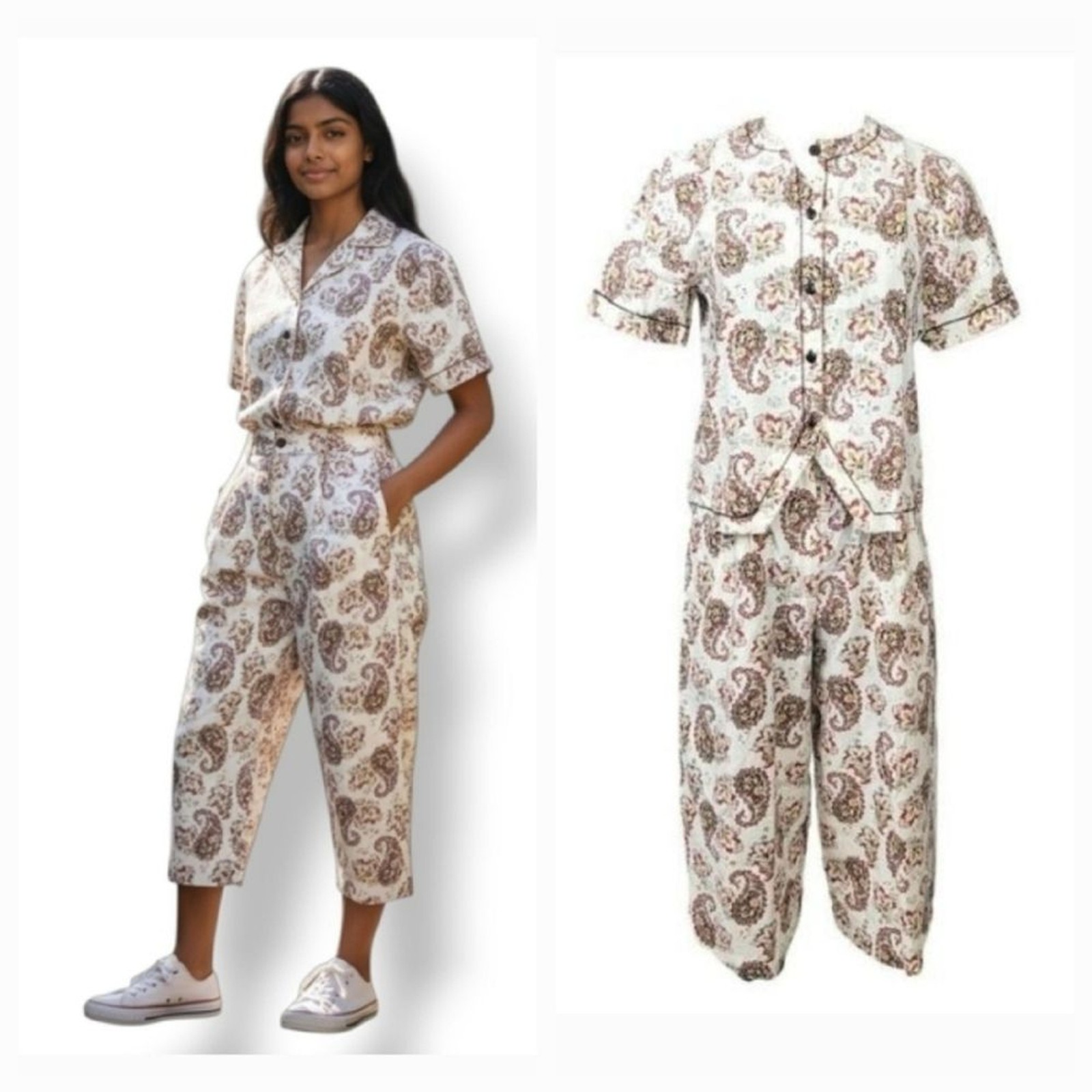 Vintage 70’s Paisley Floral Top and Crop Wide Leg Pants 2 PC Set Medium/Waist 27