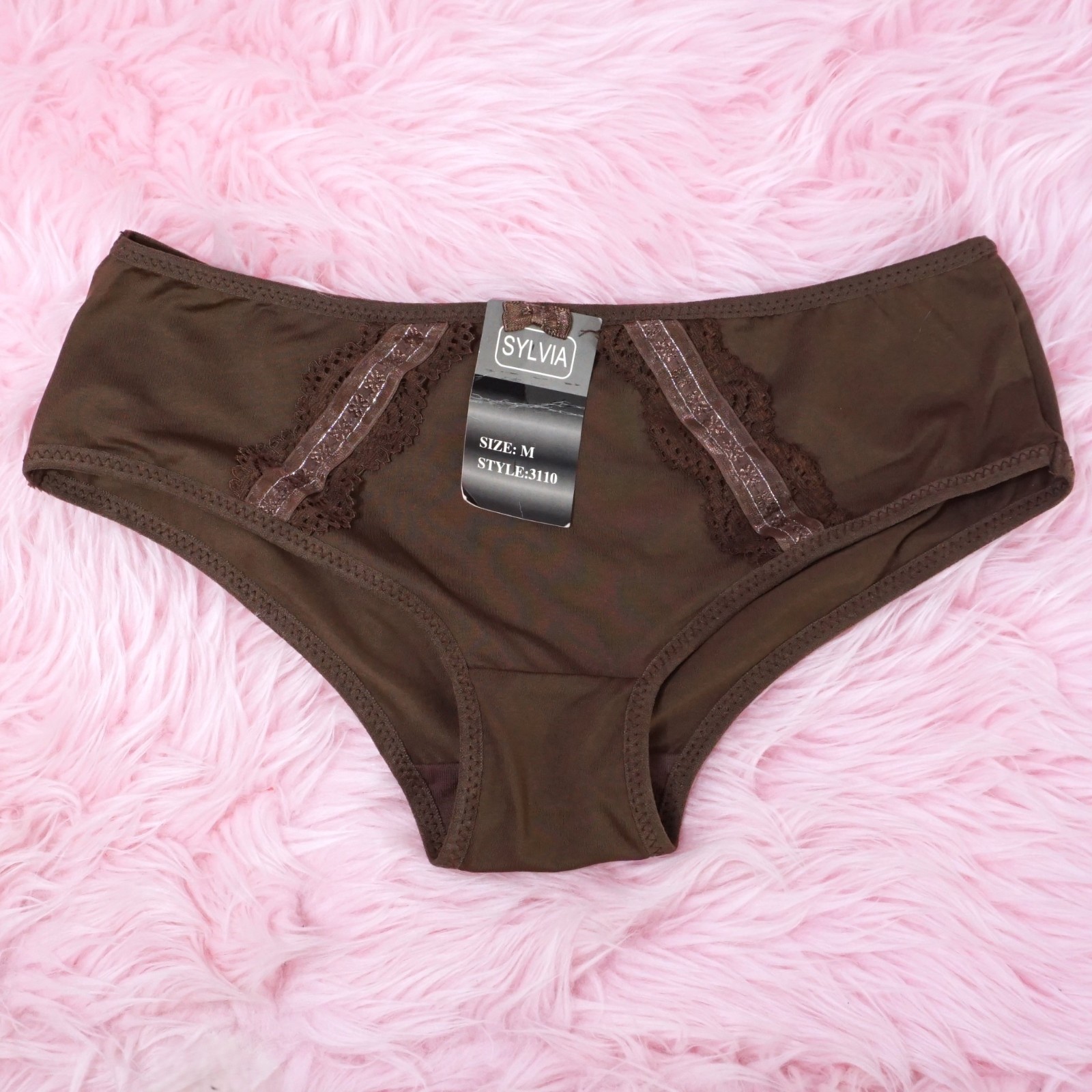 Vintage Ladies Stretch Panties Chocolate Brown Lacy Sylvia Hipster Bikini sz M