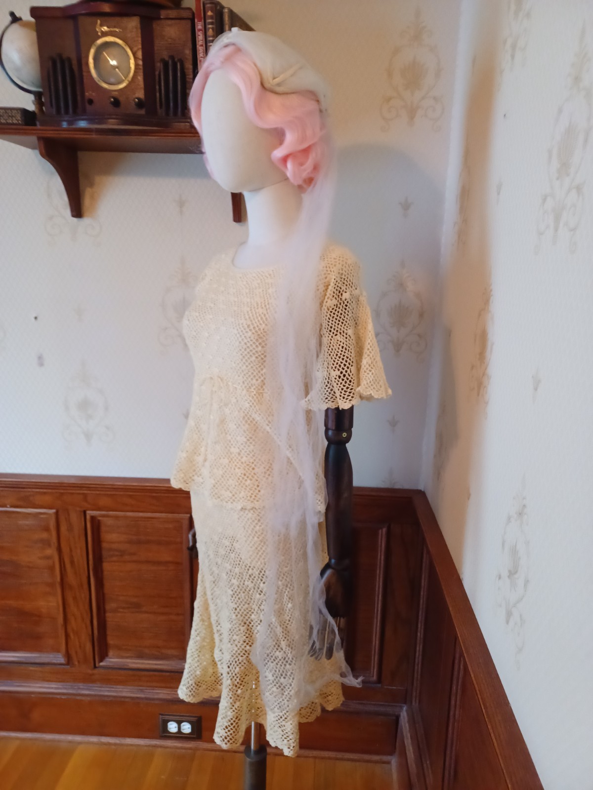 Vintage 1970s Boho/ Hippie/ Beach Wedding Ivory 2-piece Handmade Crochet Dress