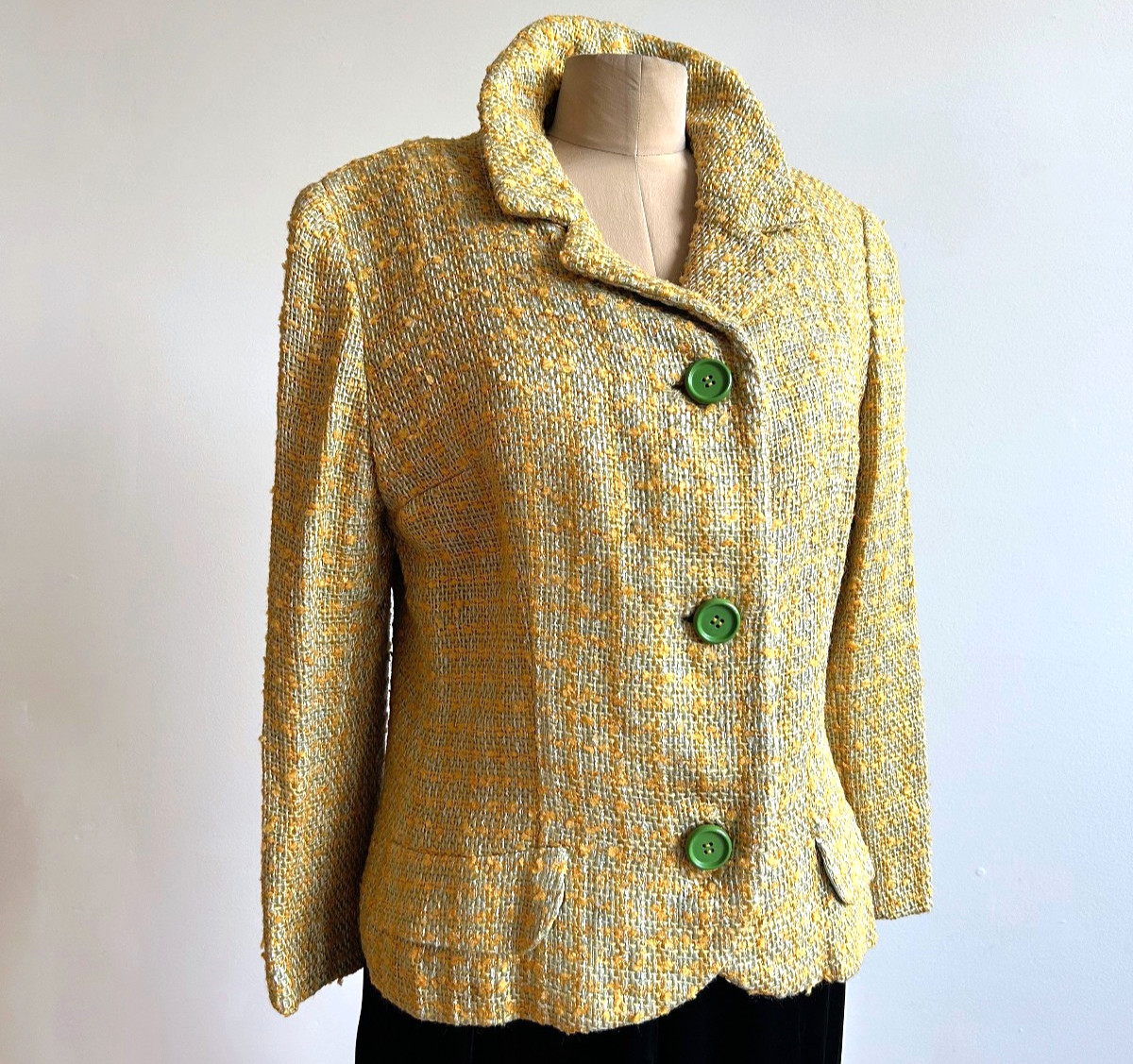 Vintage 1950s Yellow Green Tweed Soft Tailored Blazer Jacket Maisel sz M L 10 12