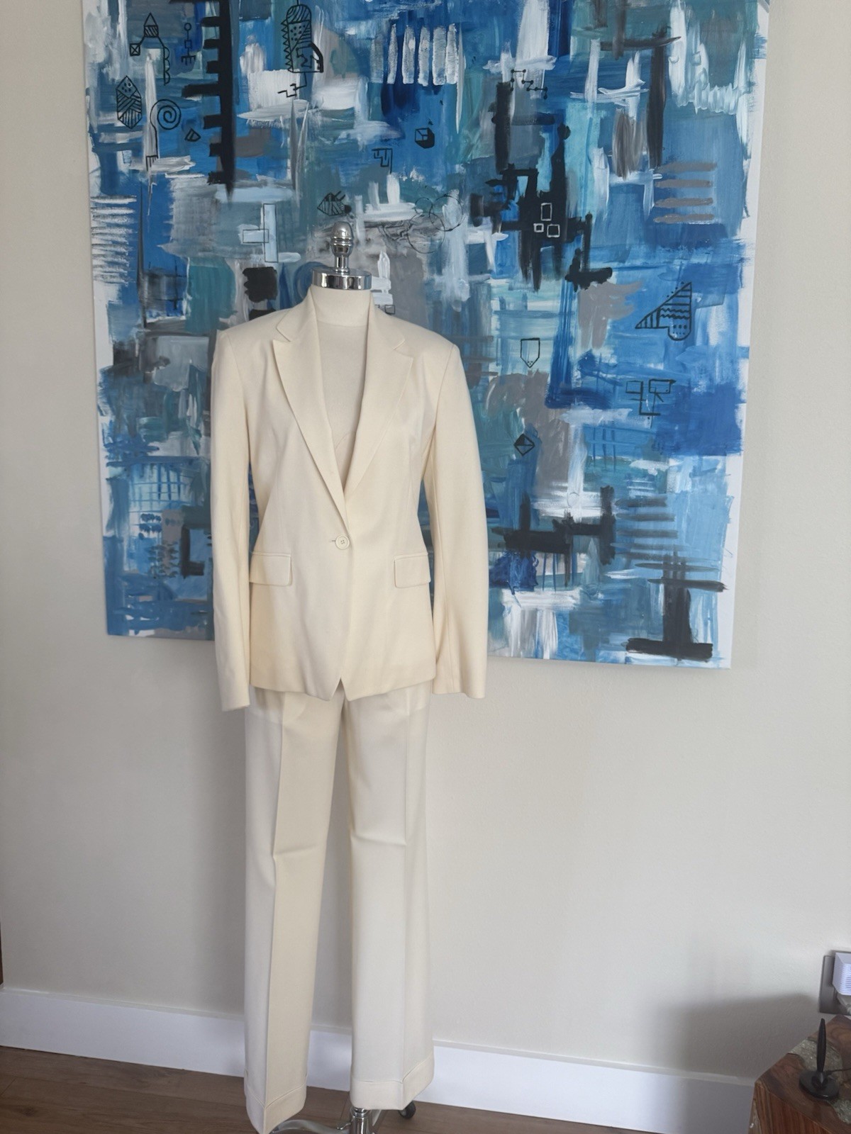 Nicole Farhi Vintage 90’s Womens Cream Wool Pant Suit UK Size 10 US Size 6