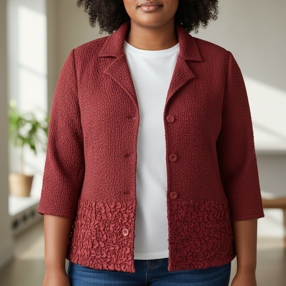 VTG 90s Once Again Womens Jacket XL Red Crinkle Textured Cardigan Retro Y2K