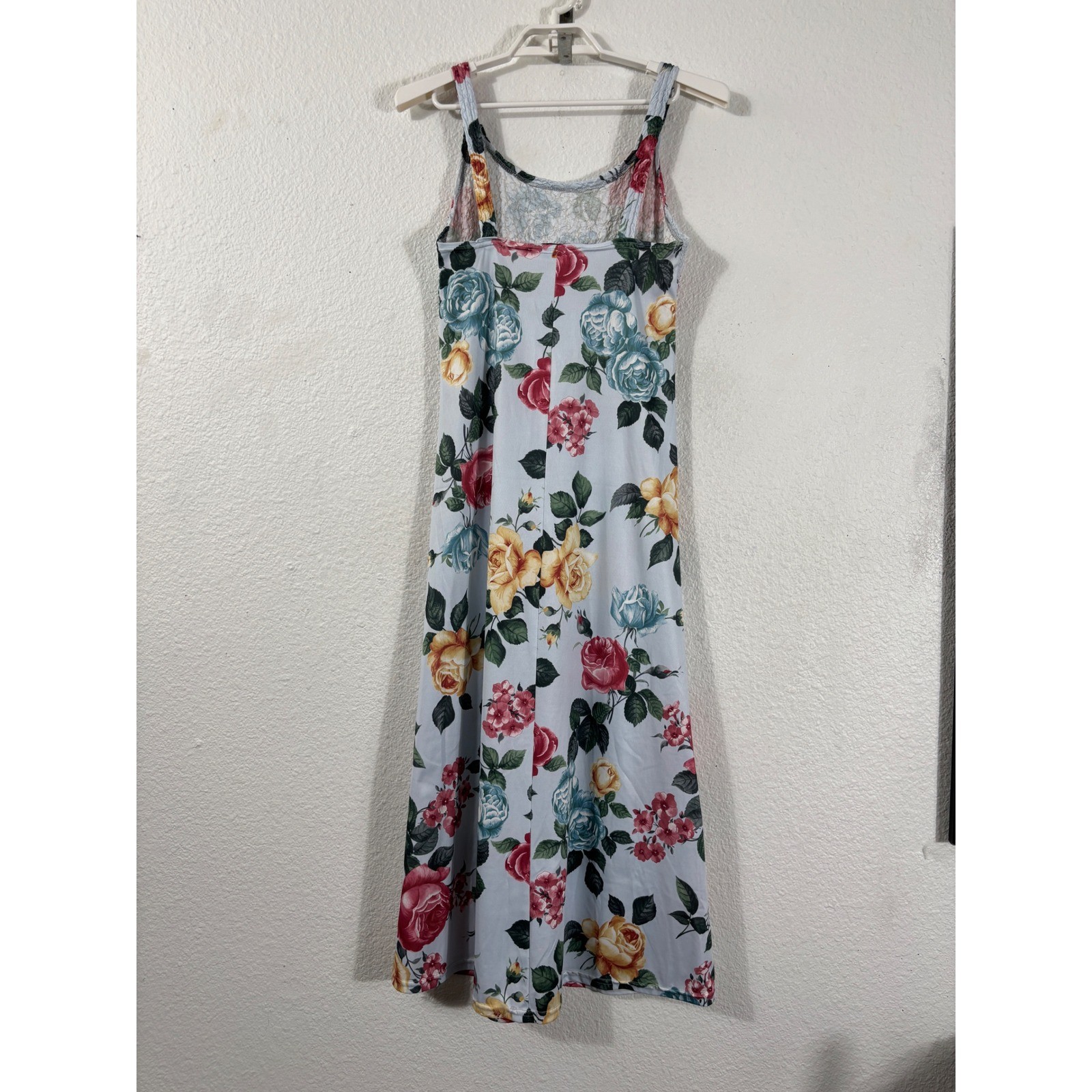 Vintage Maxi Dress Women Medium Blue Floral Y2K Smocked Bodice Sleeveless