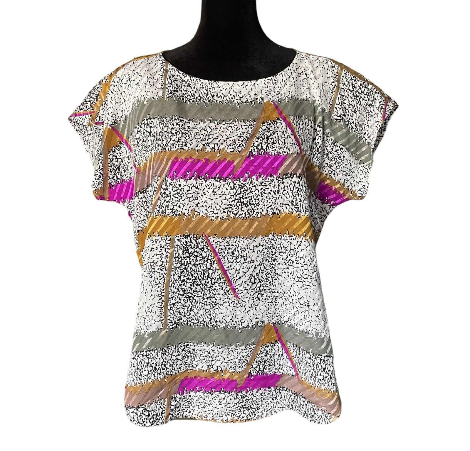 Vintage Jeri Marque Blouse Women’s Size 8 Short Sleeve Multicolor Graphic Print