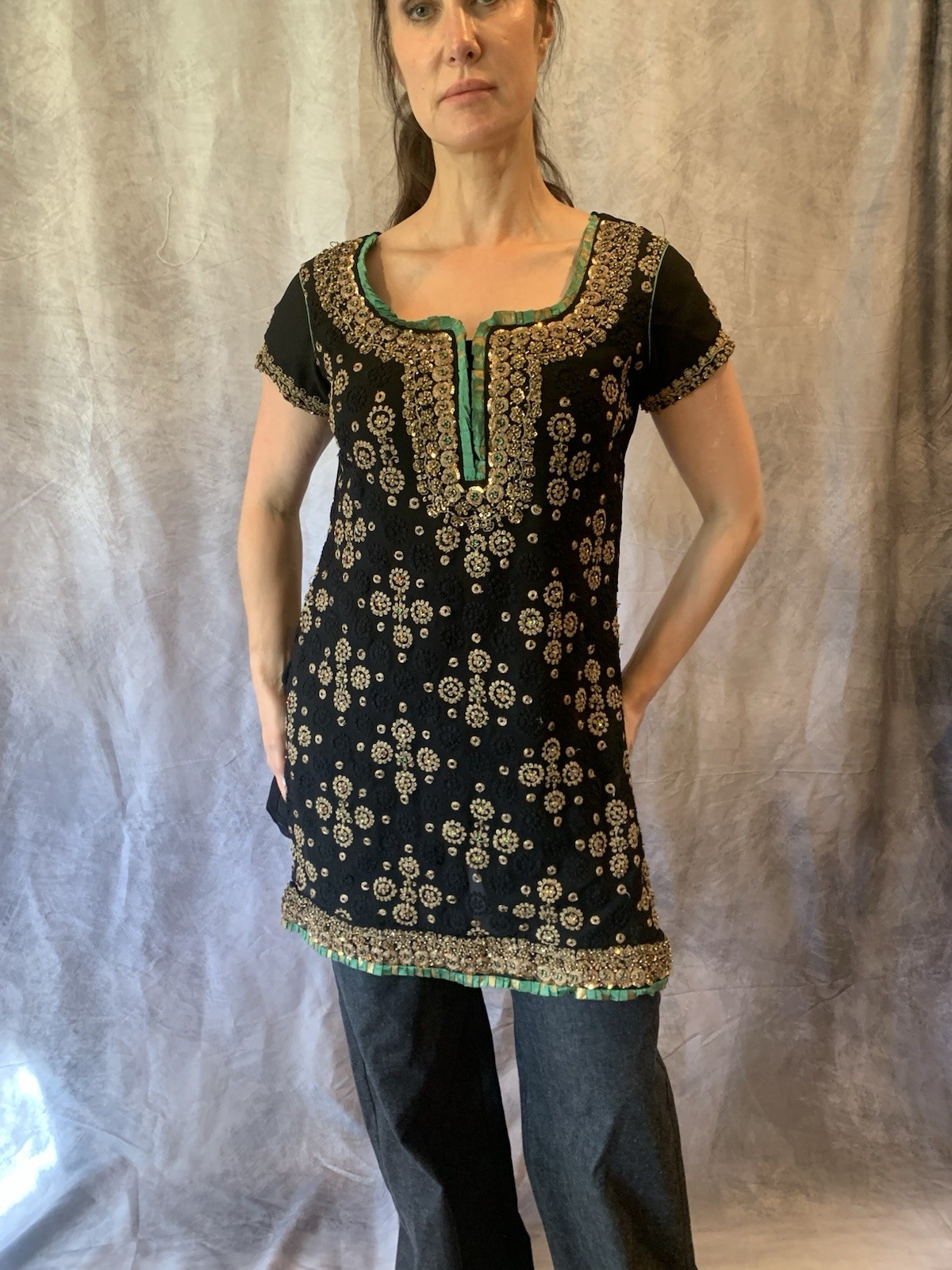 Vintage Indian Hand Beaded Tunic/ top Classic Boho Hippie Evening Event Wear