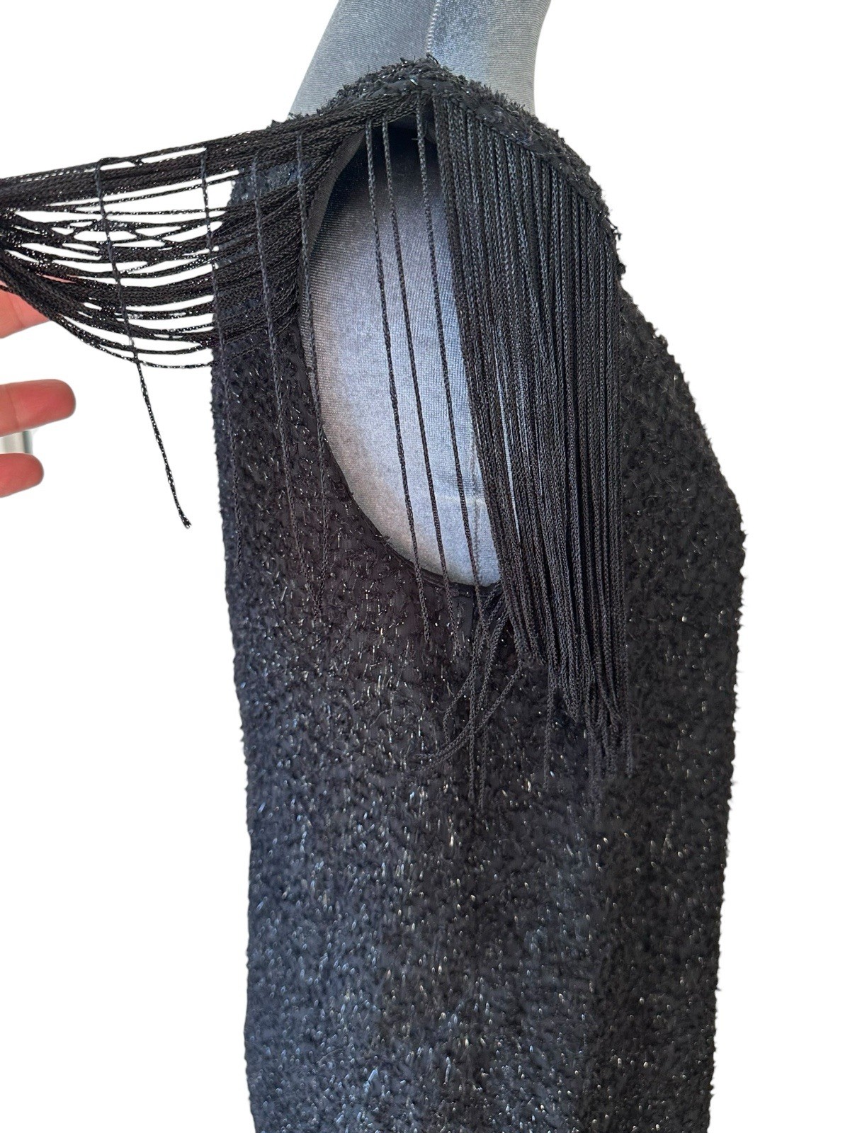 Vintage 70s Sparkly 20s Flapper Black Fringe Party Dress Sequin Trim 5/6 LA GLO