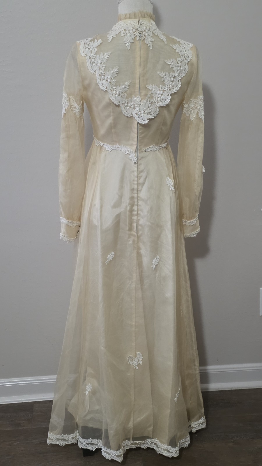 Vintage 70s Wedding Dress Size 4 Small Ivory With Lace Trim Chiffon Prairie