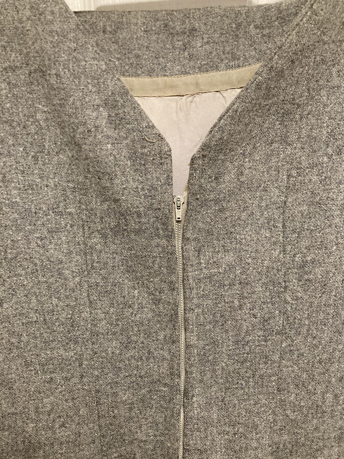 Vtg 50-60’s Gray Wool 2 Pc Dress 1/2 Sleeve Crop Jacket HandMade By Elizabeth Sm