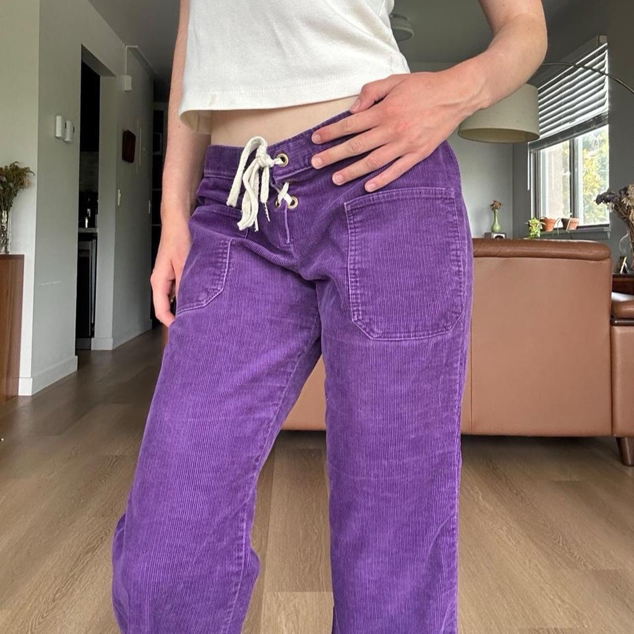 Vintage 1970s Purple Corduroy Lace Front Low Rise Pants Lady Wranglers