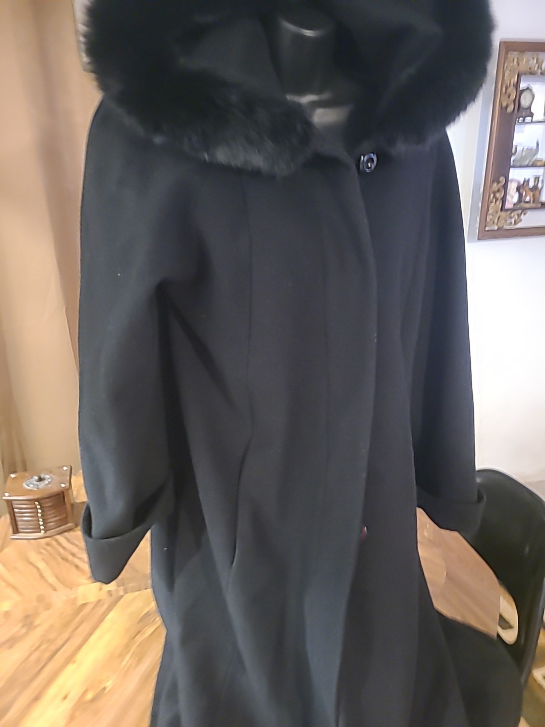 Rare Vintage Donnybrook Rabbit Fur Lined Hood Full Length Wool Coat Sz 8 Vintage