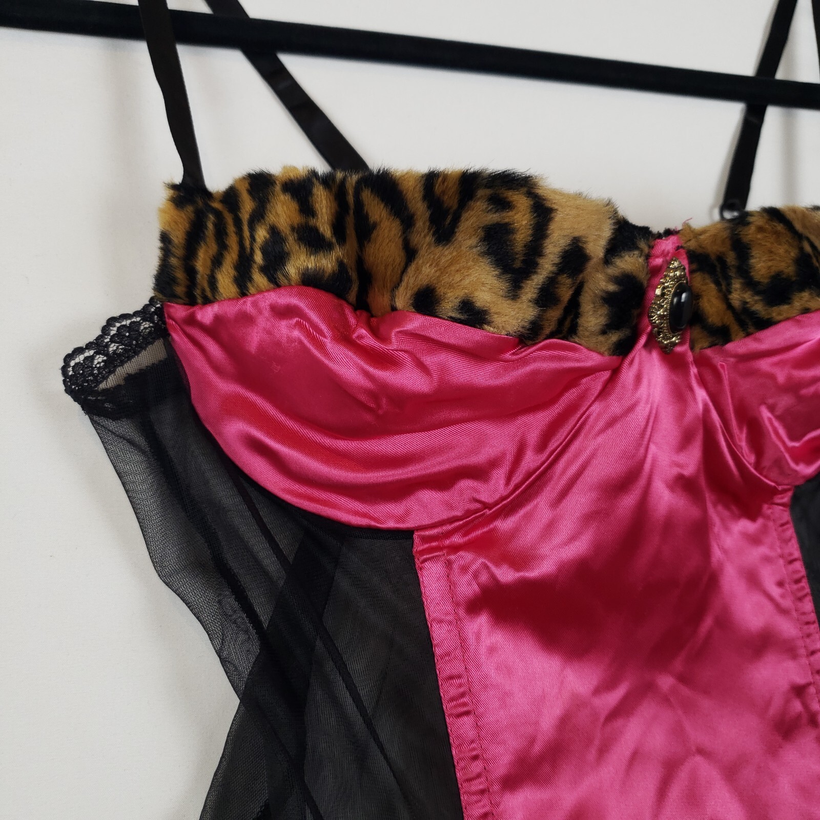 Vintage Sachet Satin Teddy Womens Medium Lingerie Faux Fur Trim Hi-Cut NOS