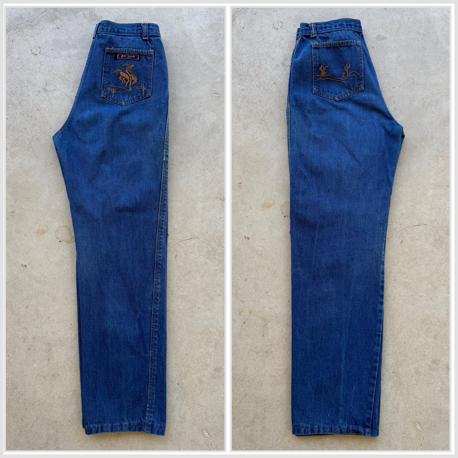 70s Vtg Jean Michele Paris Western Cowgirl Denim Jeans W 27 L 30 Embroidered