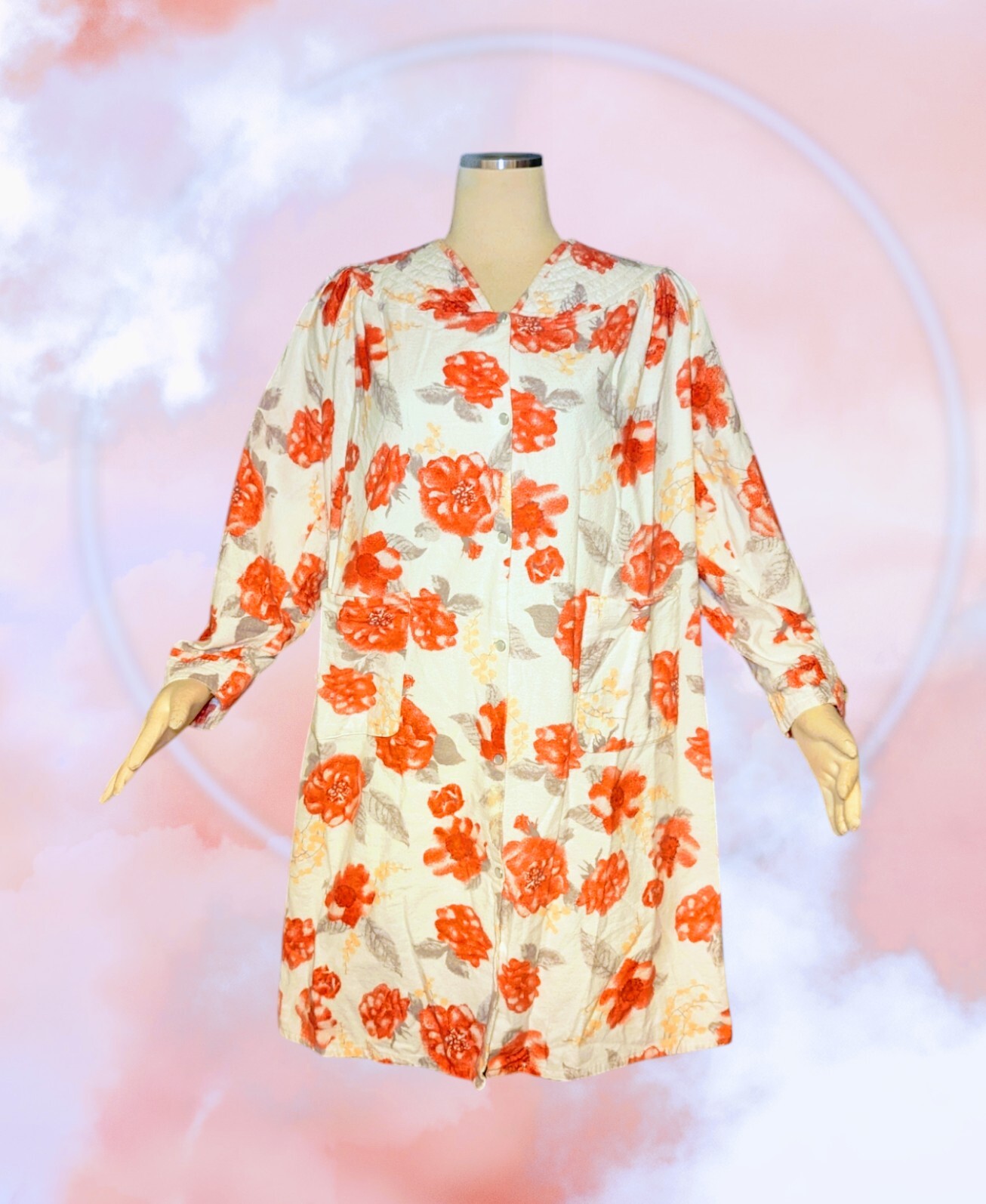 CASUAL NIGHTS Cotton Soft FLANNEL Floral GRANNY Nightgown Orange Women’s Small