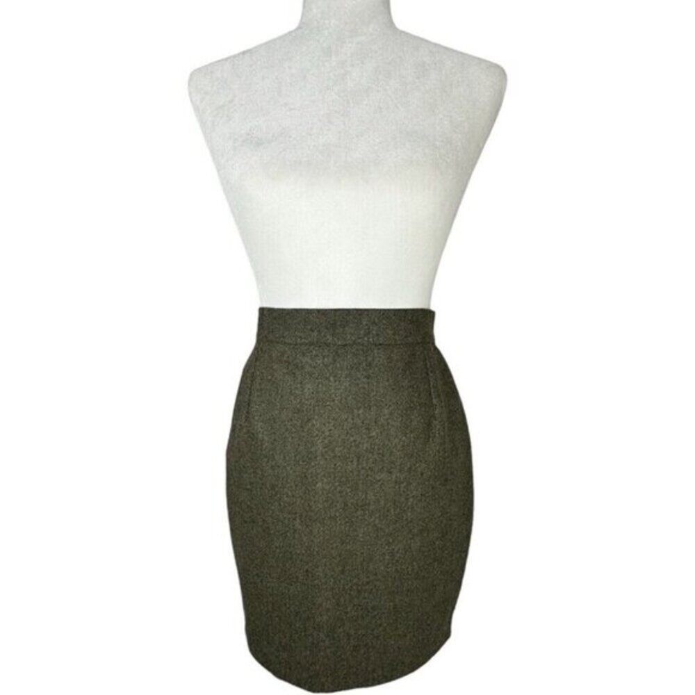 Fendi Olive Green 100% Virgin Wool Pencil Skirt Made in Italy Size FR 38/ US 25
