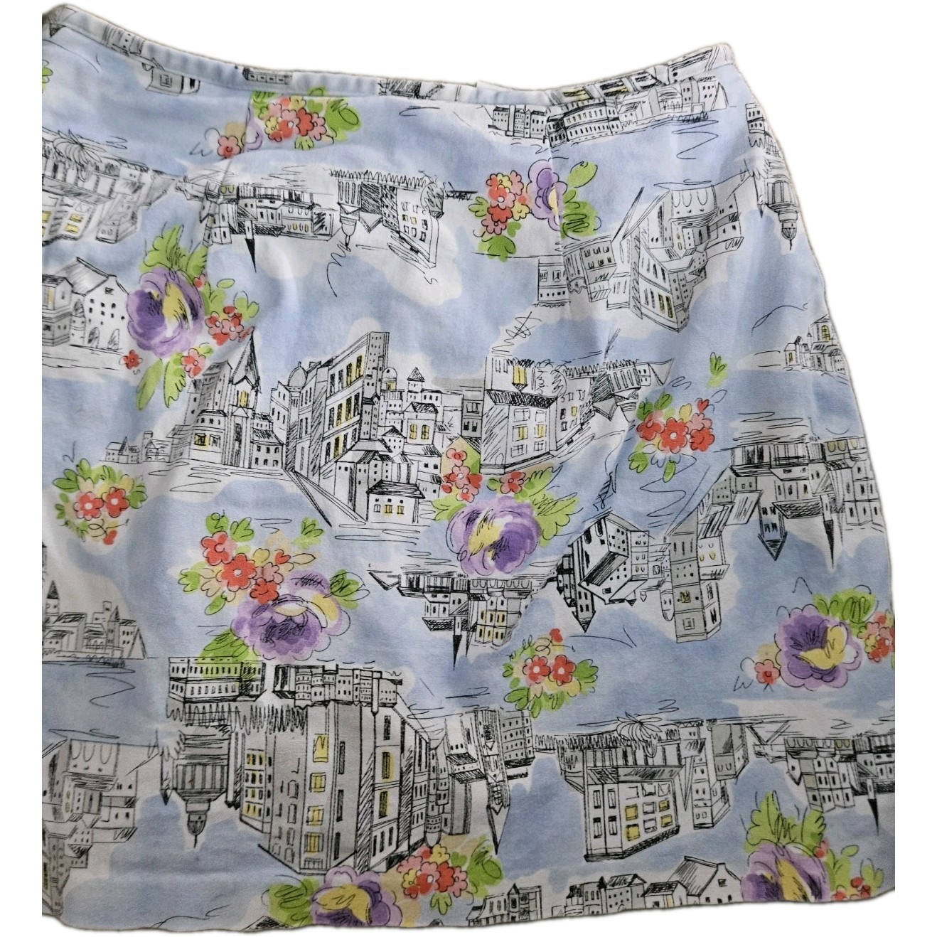 Vintage Briggs New York Cotton Skirt Skort Cityscape and Florals Size 8 Short