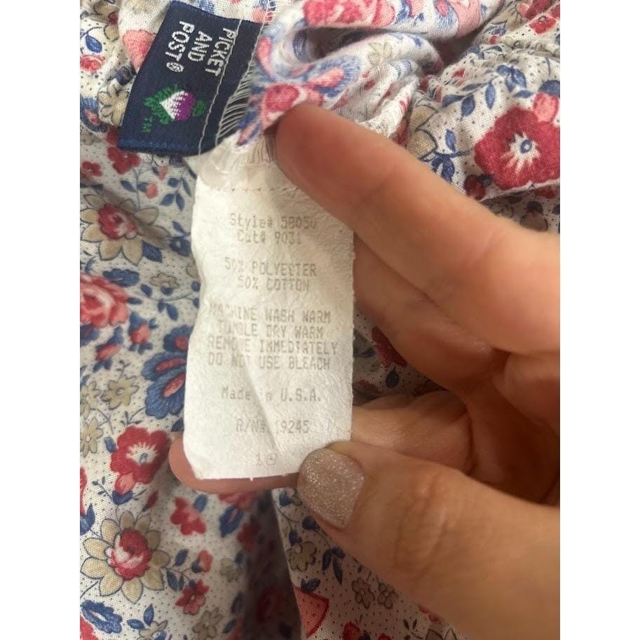 Picket and Post Vintage Floral Midi Skirt Red Blue Calico Elastic Waist Cottage