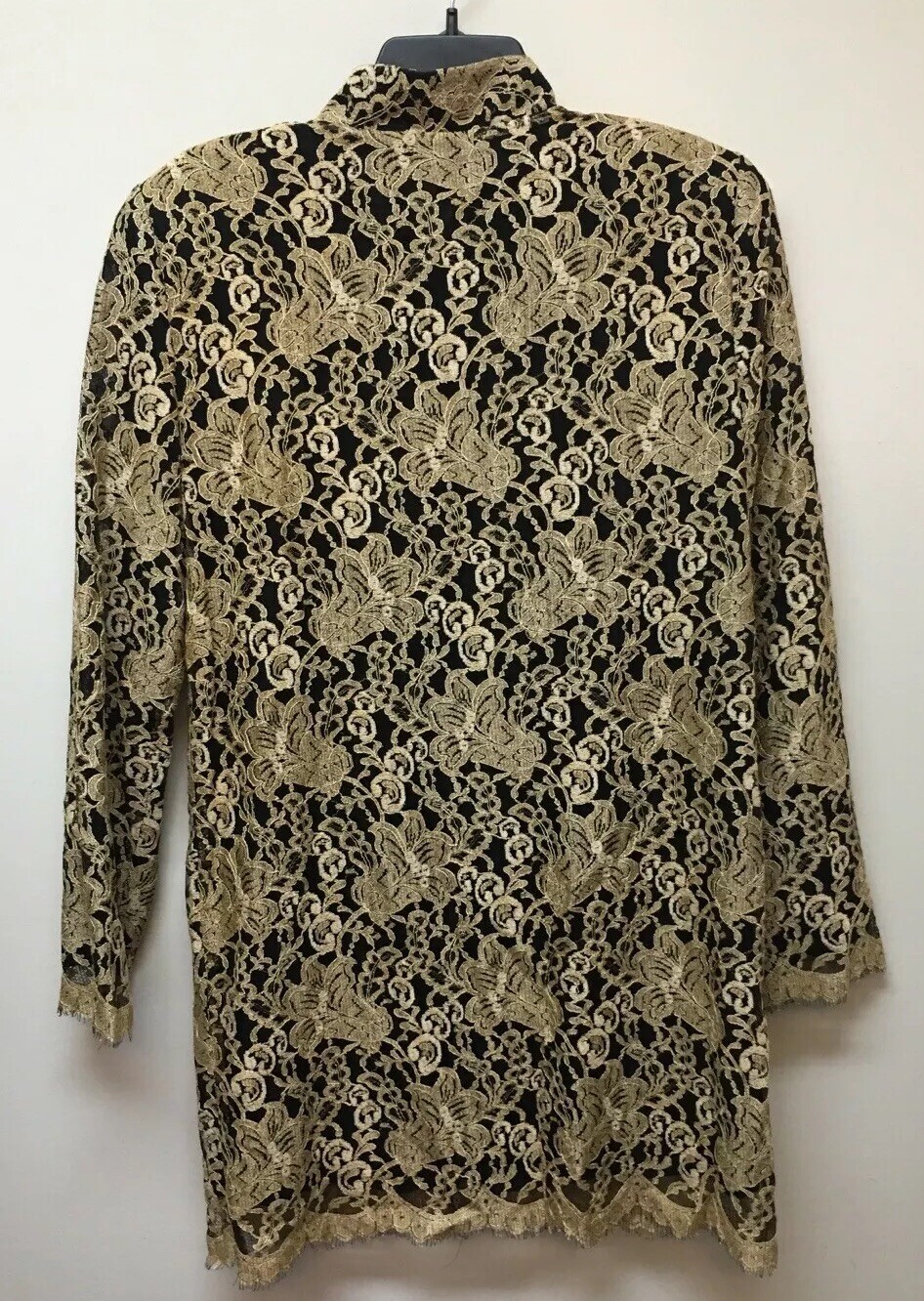 Vtg Liz Claiborne Night Evening Dressy Party 12 Jacket Black Gold Lace Overlay