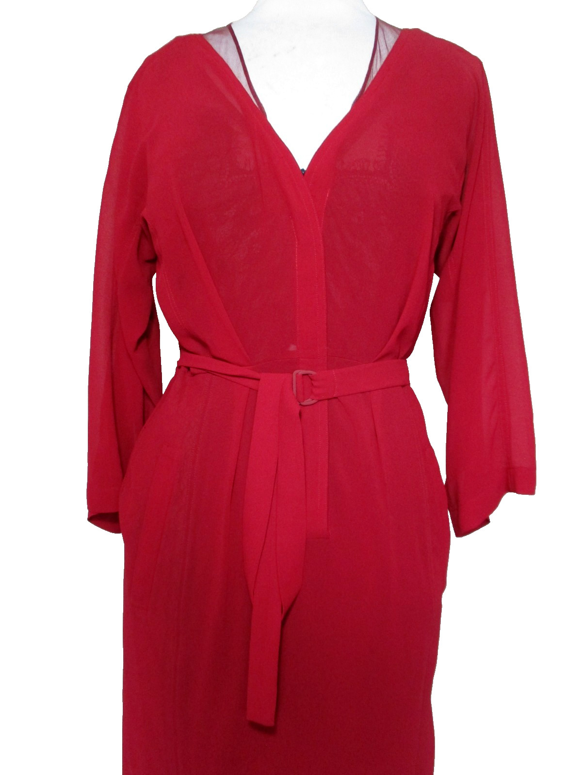 Vtg 30s Style Handmade Dress Womens S/M Red Chiffon Lace Cami Mesh Inset