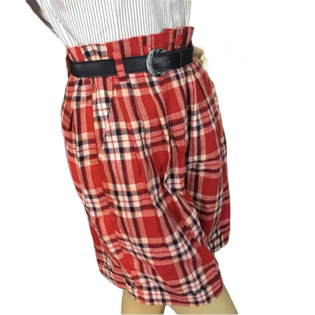 VINTAGE 1990’s DEADSTOCK JJ FARGO RED PLAID PLEATED SHORTS & BELT SIZE 11/12 NWT