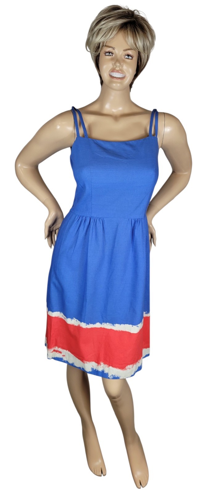 Vtg 60s Malia Honolulu Hawaii Red White Blue Patriotic A-line Tea Dress Mod S