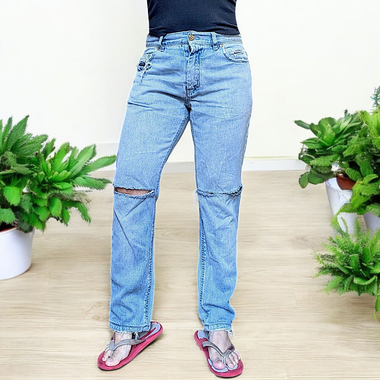 Yves Saint Laurent vtg 90s oversized YSL embossed logo distressed jeans IT 48
