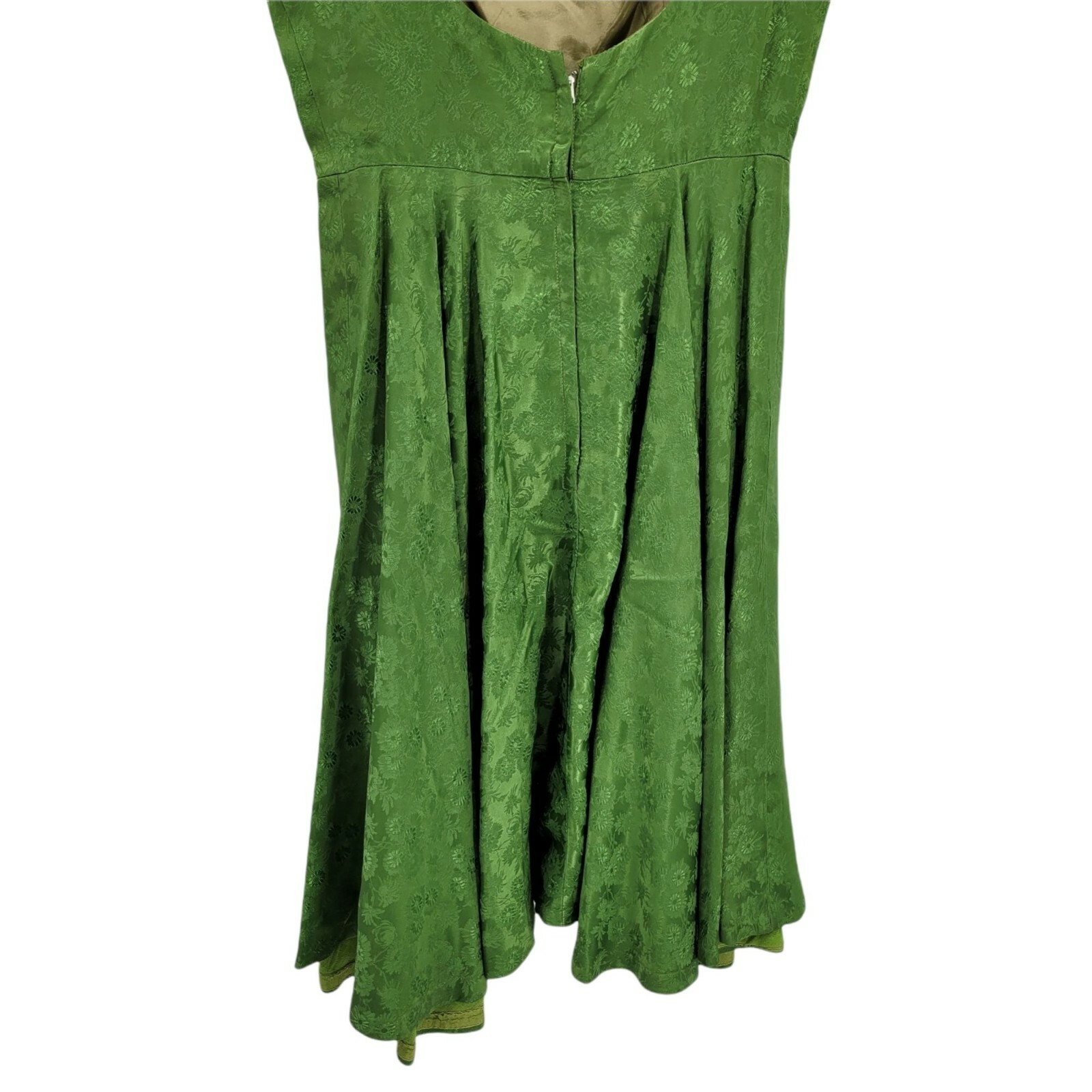 50’s Jay Herbert Dress S Midi Fit & Flare Avocado Boat Neck Scoop Open Back