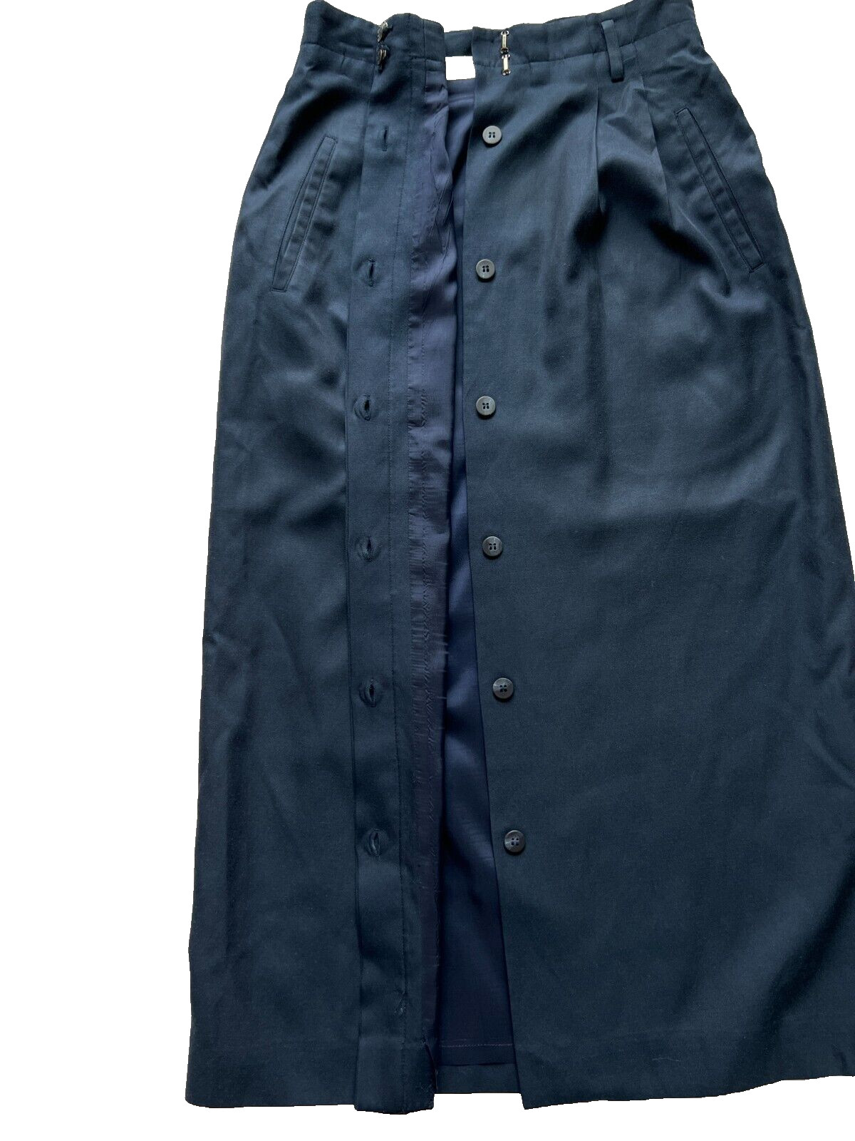Vintage Navy Button Up Pencil Skirt – Blue Silk Cotton, Wiggle, Secretary Preppy