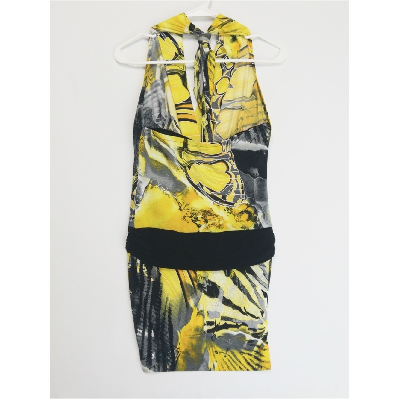 NWT Cache halter dress size S butterfly wing Yellow Black Vtg Y2k Deadstock $118