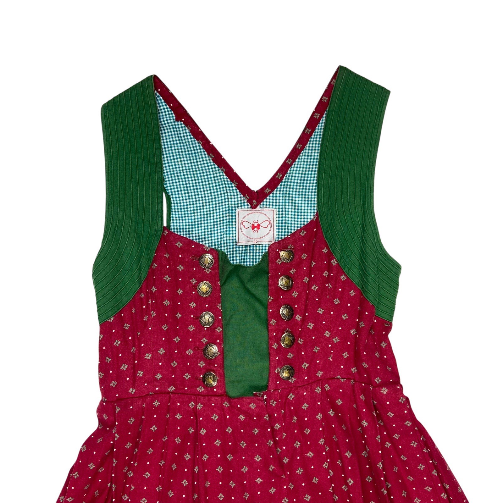 Vintage Women’s Red & Green Dirndl Dress Oktoberfest German Bavarian 40