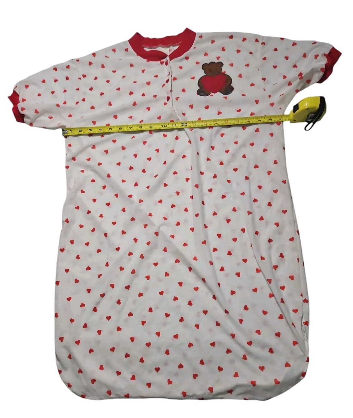 Vtg 1980s Teddy Bear & Hearts Nightgown Single Stitch Sleep Shirt Union Made USA