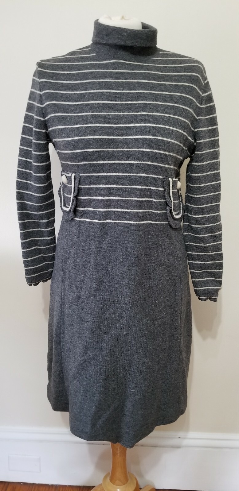 Vintage 1960’s Turtleneck Gray Sweater Dress Jordan Marsh Wool Italy Pockets L