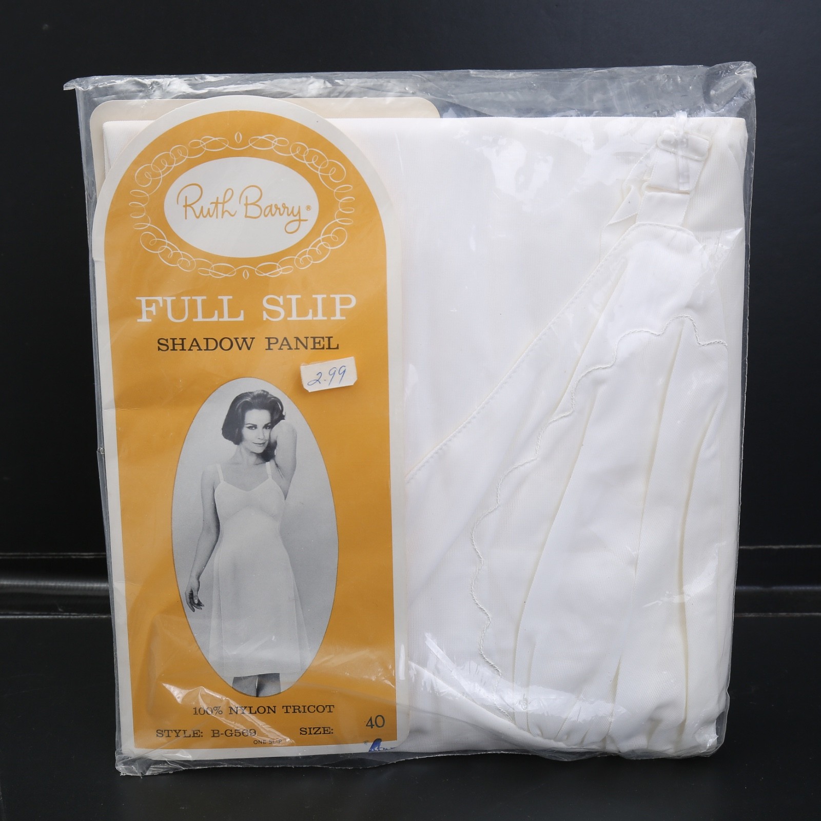 Vtg Ruth Barry Full Slip Shadow Panel Size 40 Original Packaging NOS