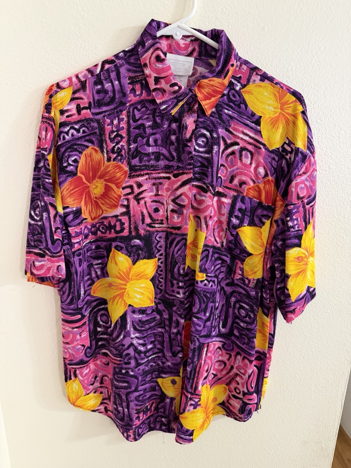 Vintage Bobbie Brooks Med 12/14 Hawaiian Short Sleeve Button Up Blouse USA
