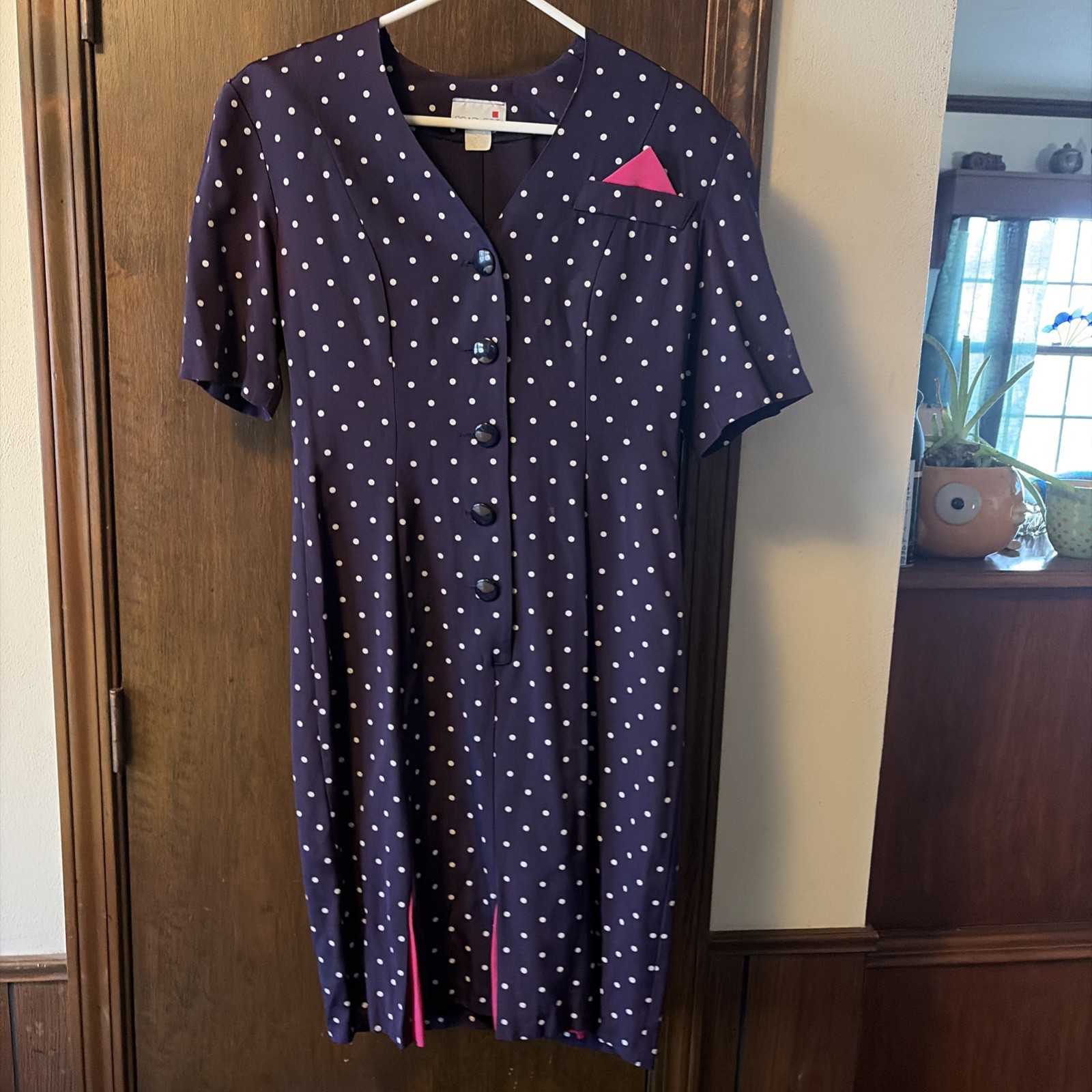 Vintage Womens Navy/white Polka Dots Size 9 Dress By SCARLETT 1980’s