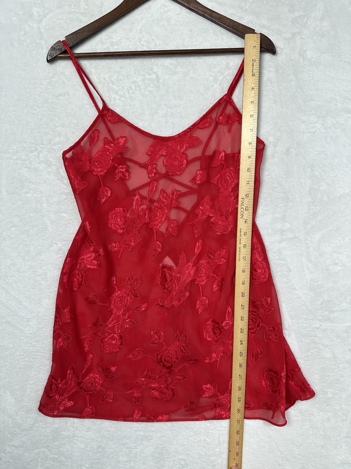 Vintage Secret Treasures Red Floral Sheer Babydoll Slip Dress Size Small Y2K