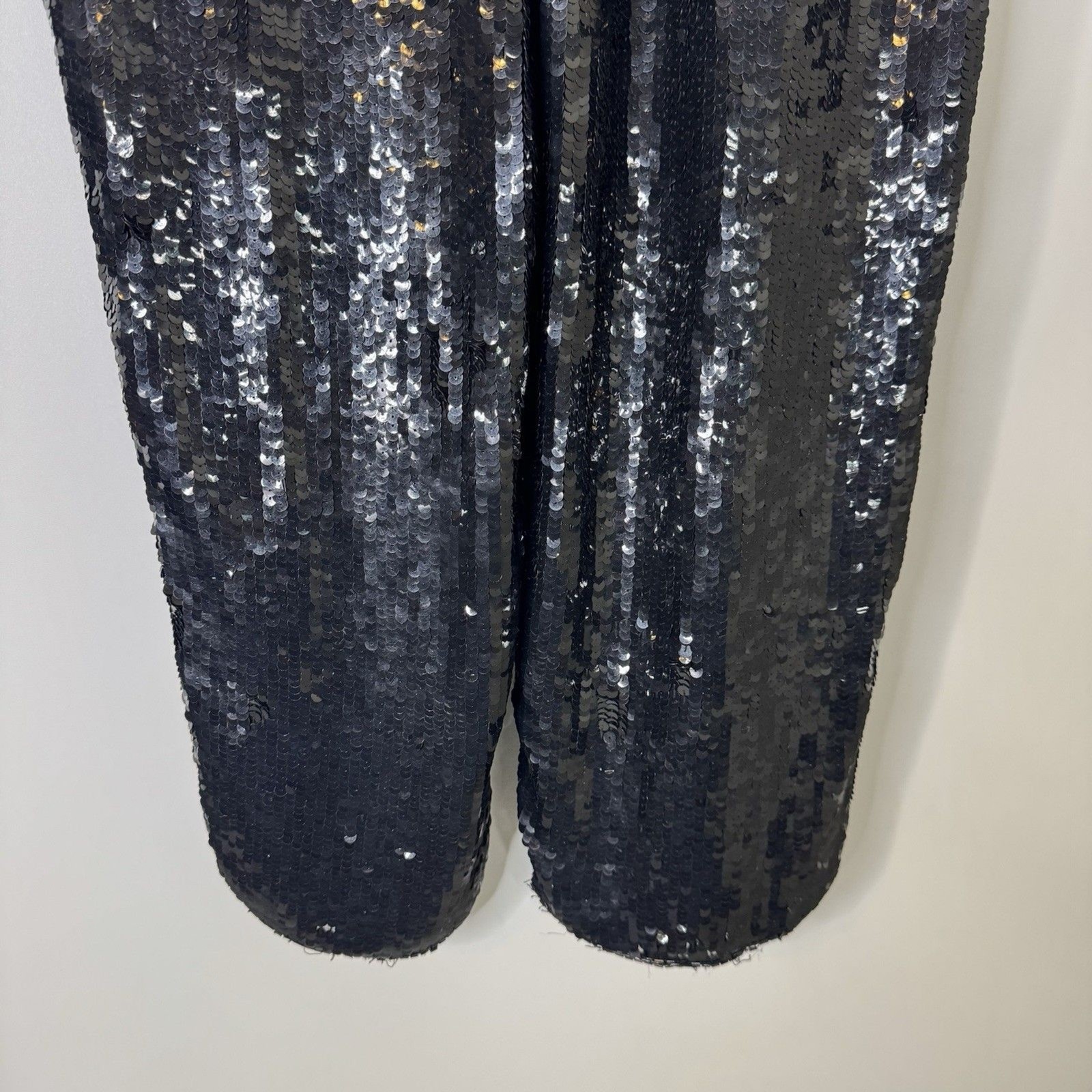 Vintage Modi Womens Medium Allover Sequin Pants 100% Silk Black 80s Glamor