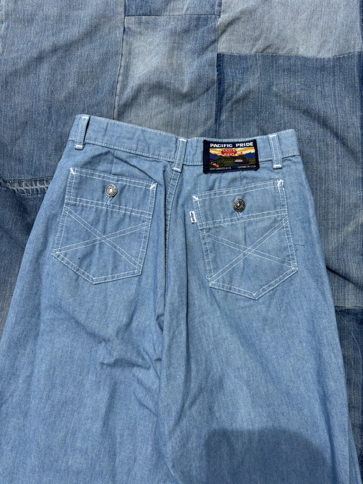 Vtg 1970s Levi’s Pacific Pride Womens Western pincheck Pants 26×31 White Tab