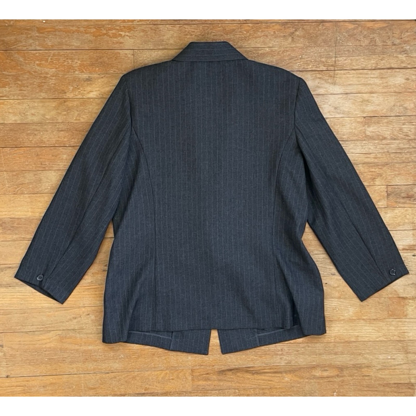 Vintage Gray Pinstripe Suit Womens Size Large 1970s Washable Blazer & Skirt Set
