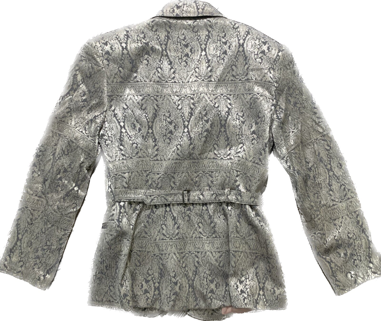 Vintage Nina K Silver Rayon Brocade Blazer Jacket Sz 4