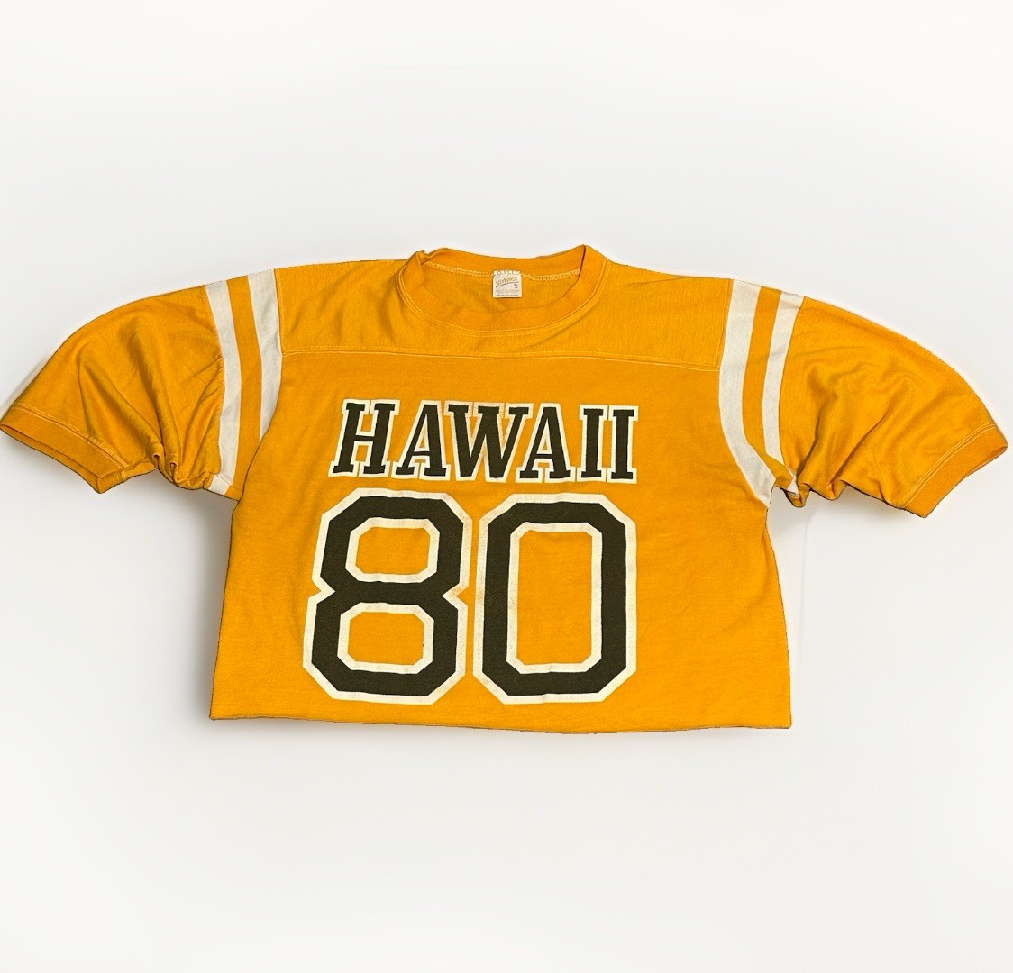 Vintage 70s Hawaii Yellow Stripes Cotton Jersey T-Shirt Cropped Fits Women M #80