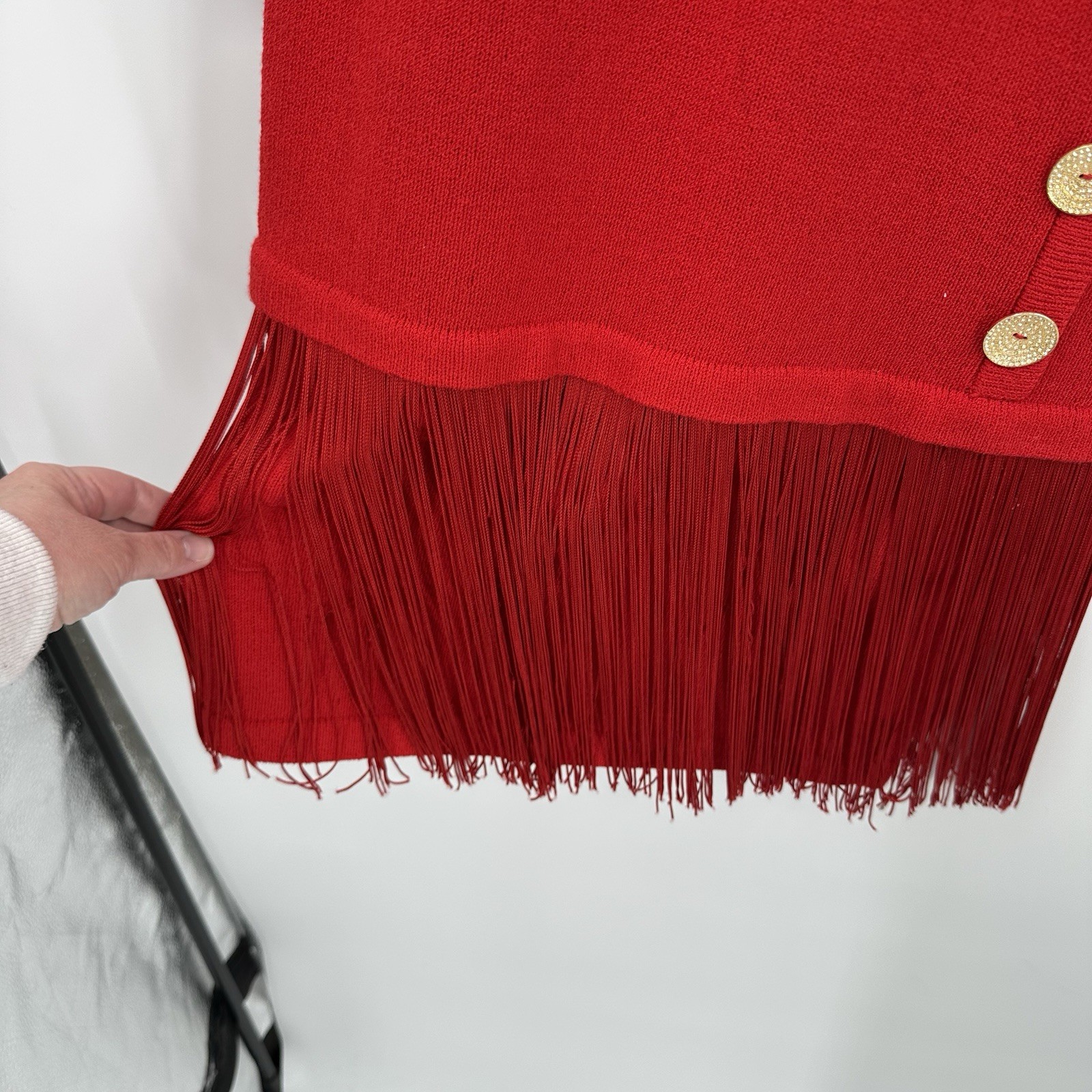 vintage fringe hem SWEATER DRESS red MP santana knit mod retro cocktail 80s 90s