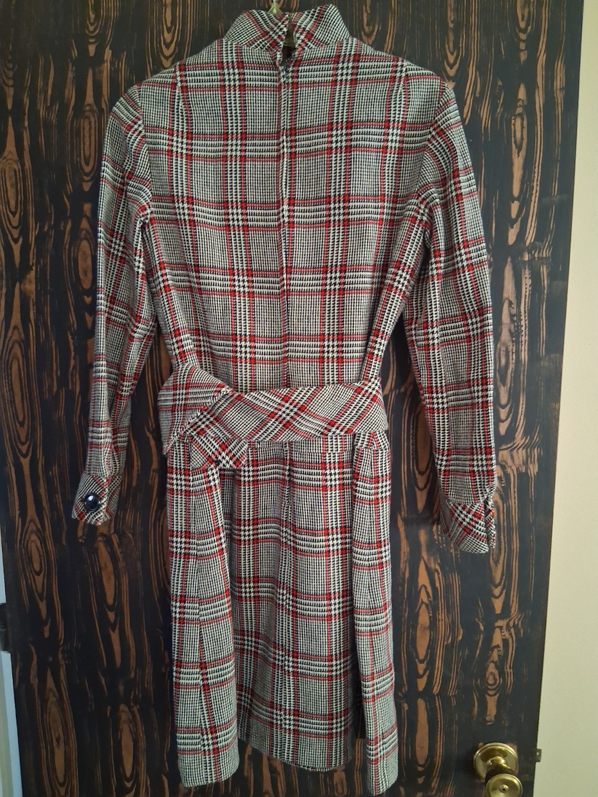 Vintage Plaid Tweed/Wool Dress 60s/70s American Couture Belted w/ Matching Scarf