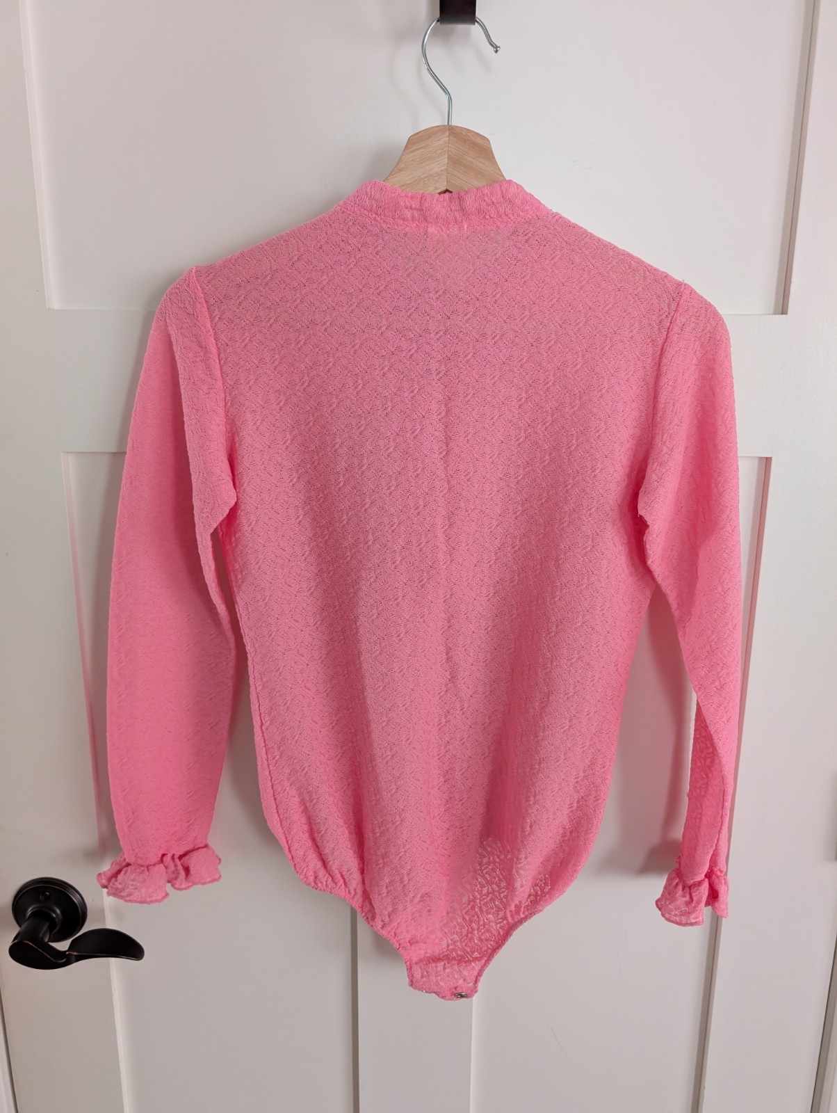 Vintage Pink Ruffle Leotard Blouse Dancer Ballet Sweater Womens M Kawaii 60s 70s
