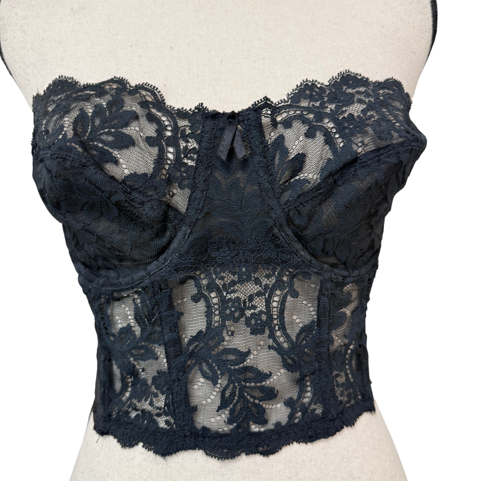 Vintage Fleur de Lace by Smoothie Black Lace Bustier 36Cc