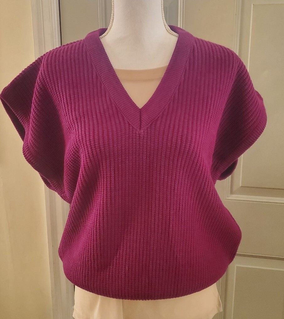 80’s Vintage Contemporary Casuals Purple Shaker Knit V Neck Sweater Vest Size XL