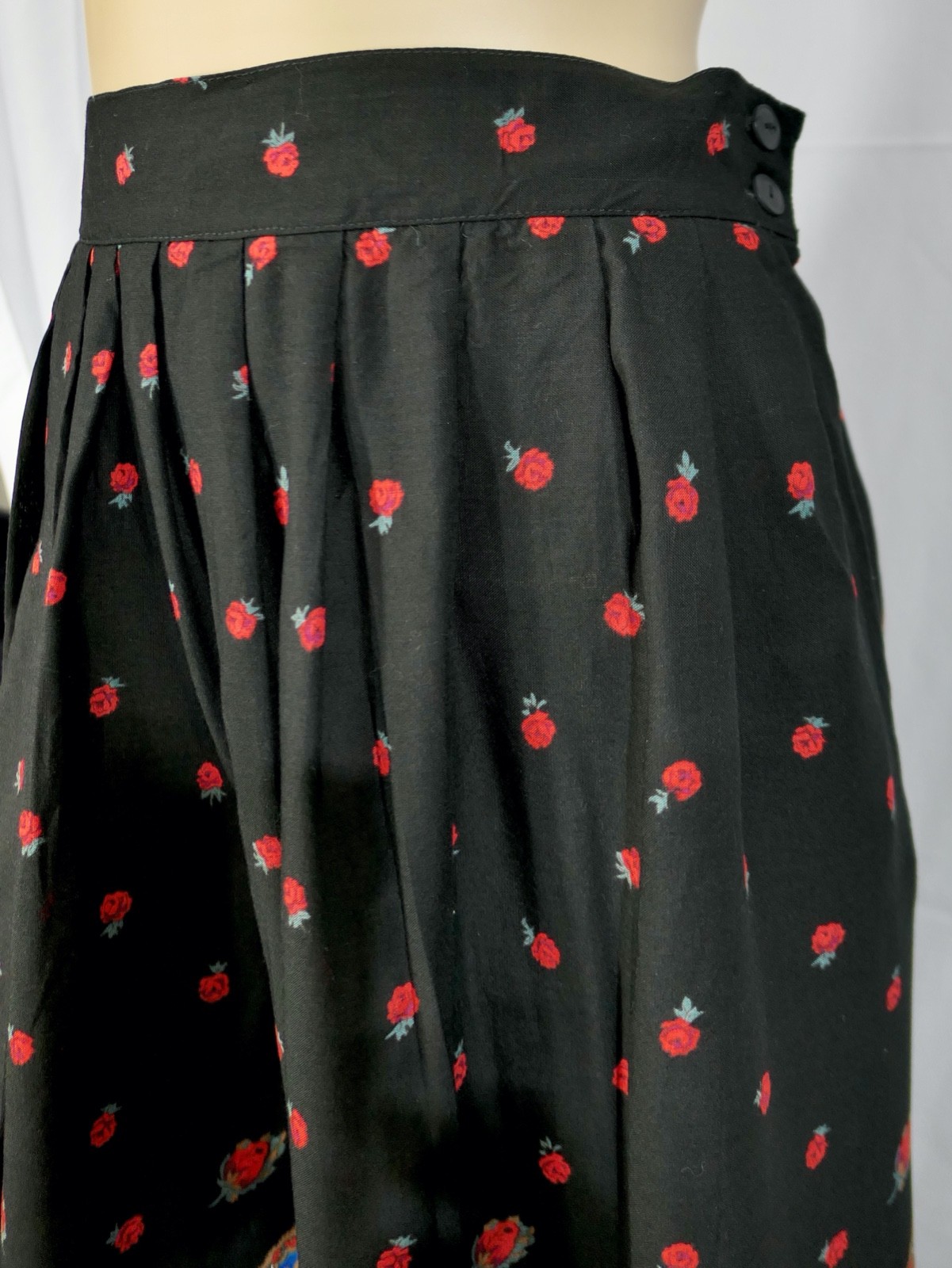 Vintage 70s 80s Boho Roses Paisley Midi Skirt Cotton by Kensington Square S